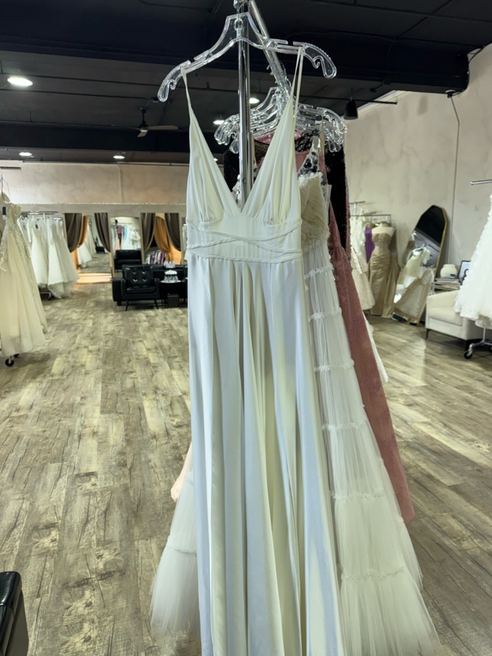 Jolie Cream Maxi Dress with Deep V Neck